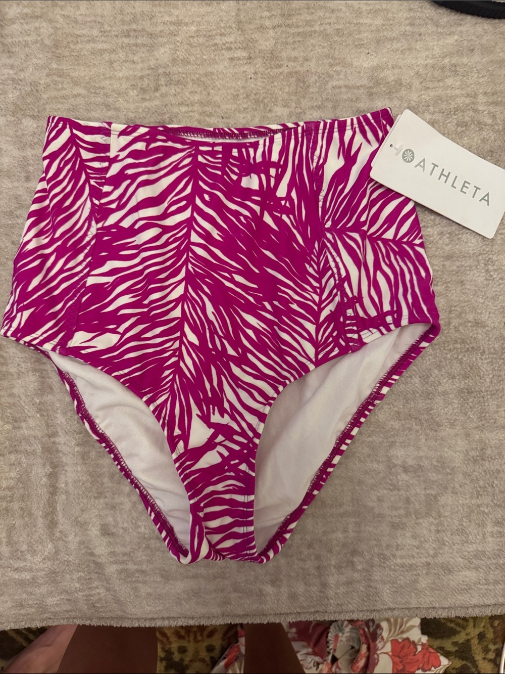 Athleta Zebra-Print High-Waist Swim Bottoms in Fuchsia & White
